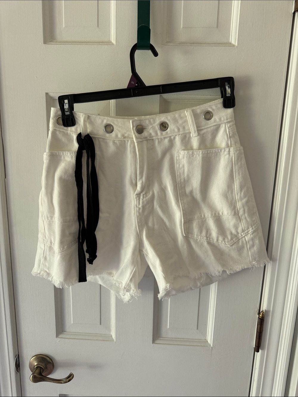 White Draw String Jean Shorts